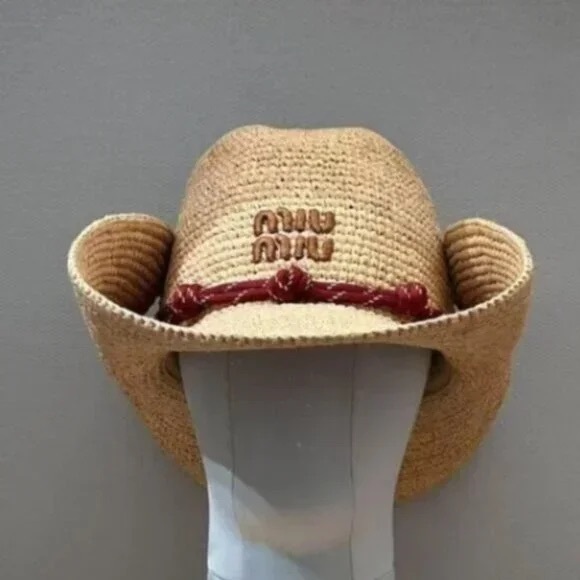 Miu Miu Straw Hat-Stylish Sun Hat with Red Accent - Picture 6 of 7